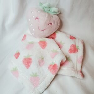 Lucky Moon Strawberry Lovey Security Blanket‎ White Pink 11x11
